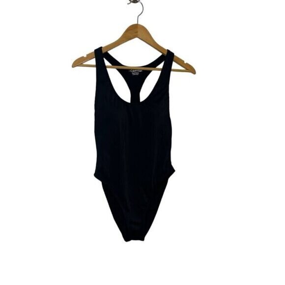 Calvin Klein X Fit Infinite Stretch One Piece Ribbed Black Swimsuit Lined Sporty - Picture 1 of 14